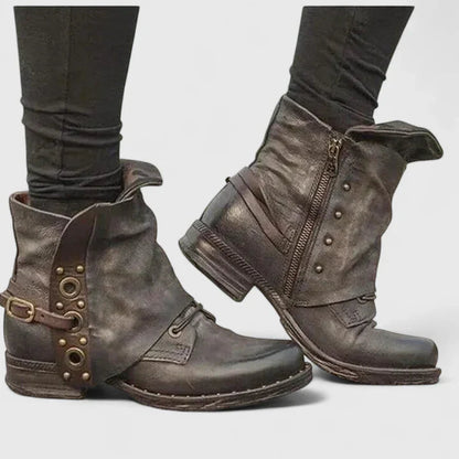 Marion - Bottines Femme Automne Vintage avec Boucles et Talon Bloc