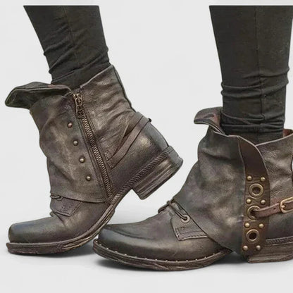 Marion - Bottines Femme Automne Vintage avec Boucles et Talon Bloc