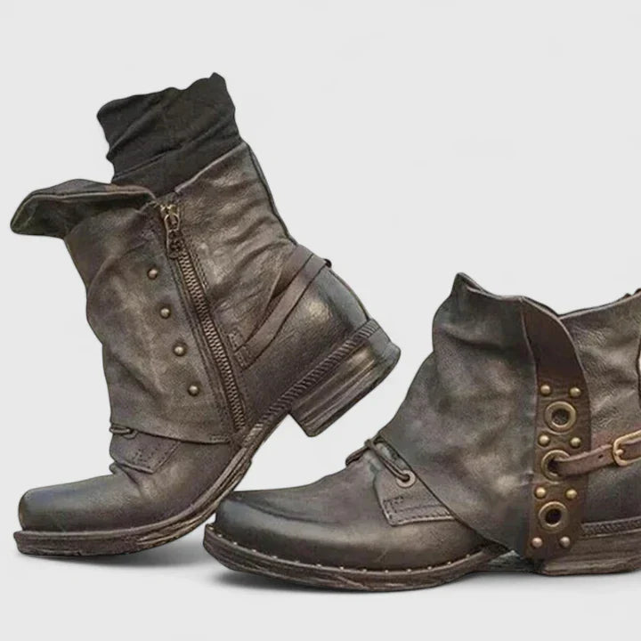 Marion - Bottines Femme Automne Vintage avec Boucles et Talon Bloc