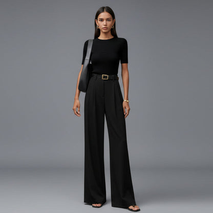Marion - Pantalon Femme Large Fluide Taille Haute pour l'Automne