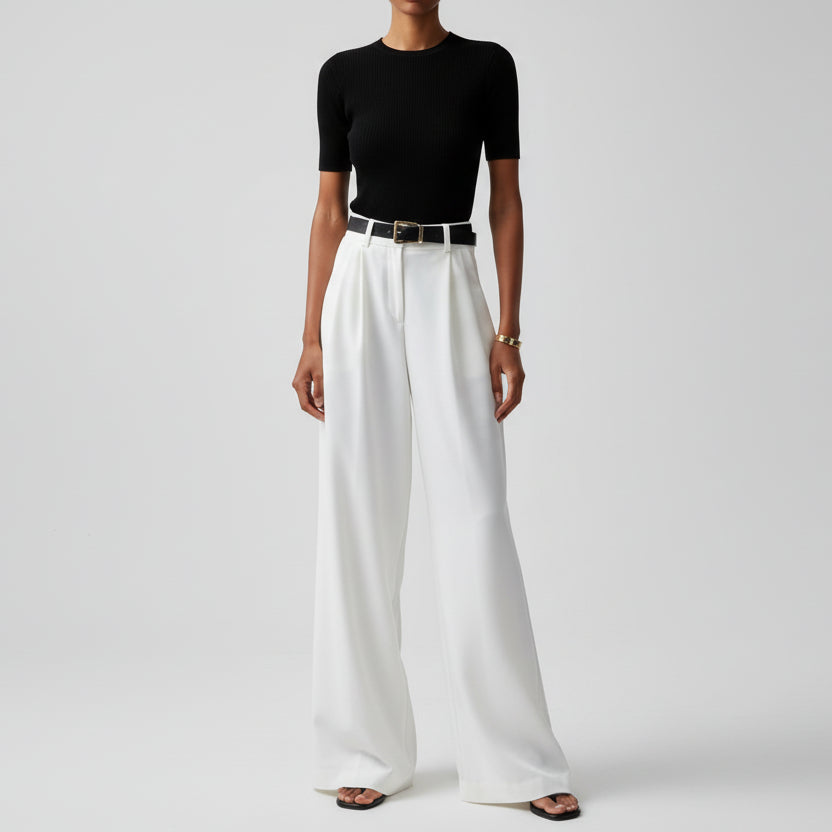 Marion - Pantalon Femme Large Fluide Taille Haute pour l'Automne