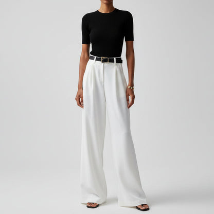 Marion - Pantalon Femme Large Fluide Taille Haute pour l'Automne