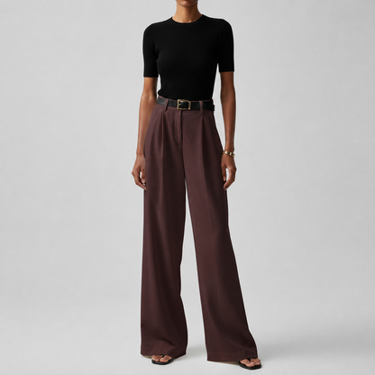 Marion - Pantalon Femme Large Fluide Taille Haute pour l'Automne