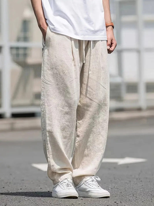 Mathis - Pantalon Large en Lin Homme Oversize avec Taille Élastique et Cordon
