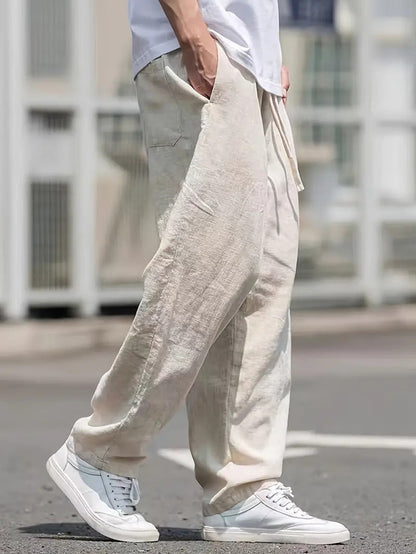 Mathis - Pantalon Large en Lin Homme Oversize avec Taille Élastique et Cordon