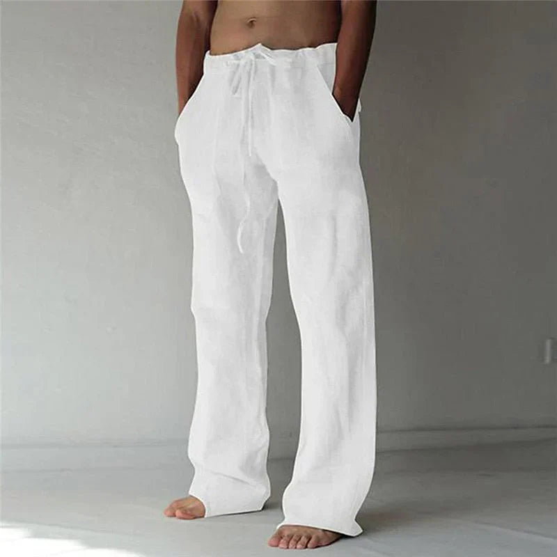 Mathis - Pantalon en Lin Homme Fluide avec Cordon Bohème et Poches Latérales