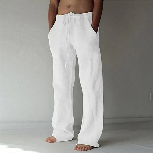 Mathis - Pantalon en Lin Homme Fluide avec Cordon Bohème et Poches Latérales