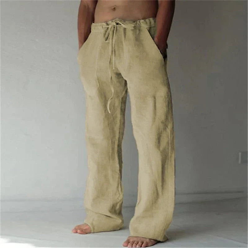 Mathis - Pantalon en Lin Homme Fluide avec Cordon Bohème et Poches Latérales