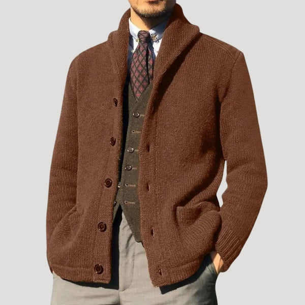 Maxime - Cardigan homme en maille chic et chaud coupe droite à col châle