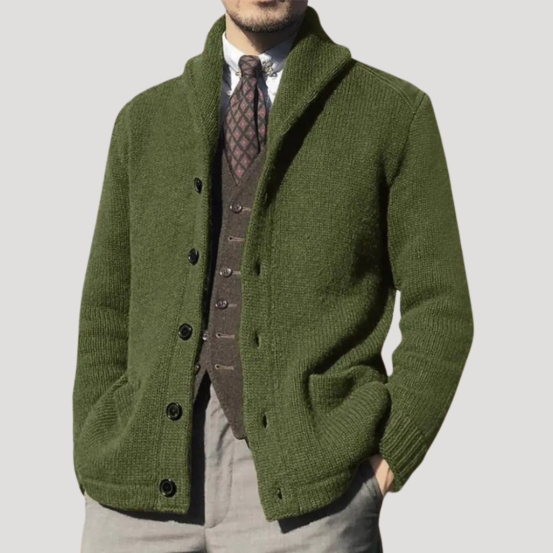 Maxime - Cardigan homme en maille chic et chaud coupe droite à col châle