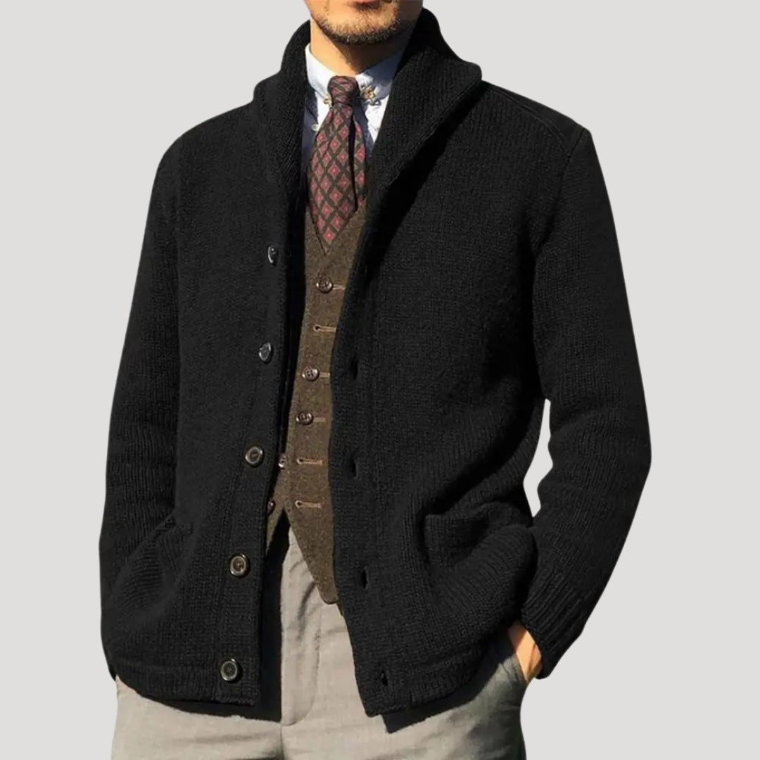 Maxime - Cardigan homme en maille chic et chaud coupe droite à col châle