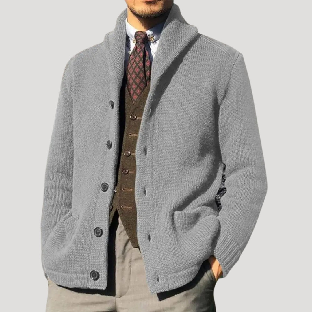 Maxime - Cardigan homme en maille chic et chaud coupe droite à col châle
