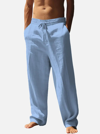 Maxime - Pantalon en Lin Homme Décontracté avec Coupe Large et Cordon de Serrage