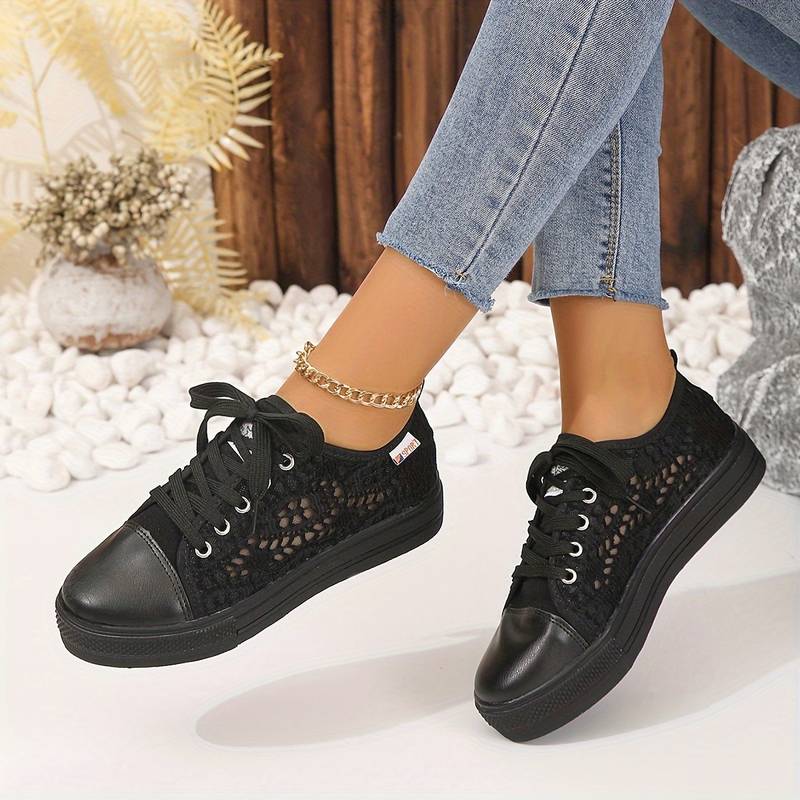 Nadia - Baskets Ajourées Confortables Femme avec Lacets Style Tendance