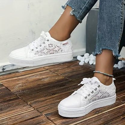 Nadia - Baskets Ajourées Confortables Femme avec Lacets Style Tendance