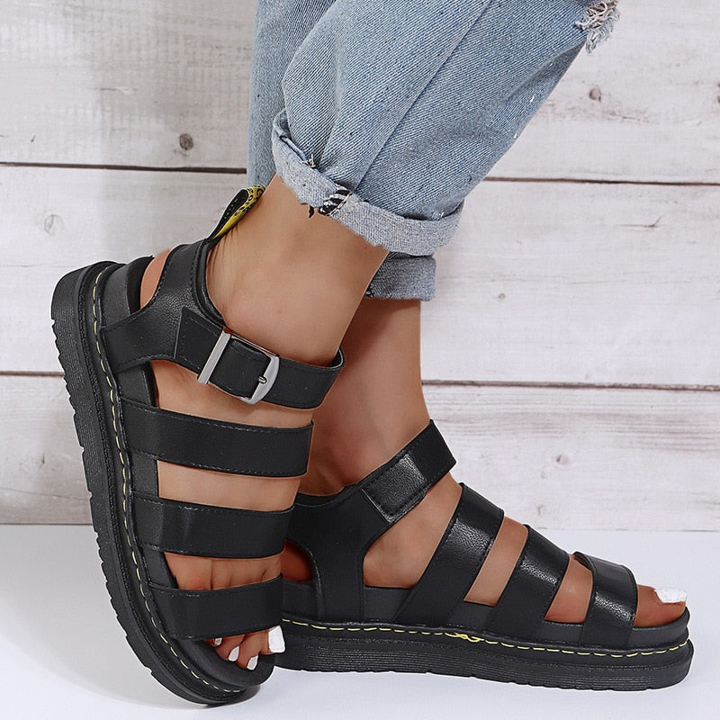 Nathalie - Sandales Orthopédiques Femme Tendance à Lanières avec Semelle Plateforme