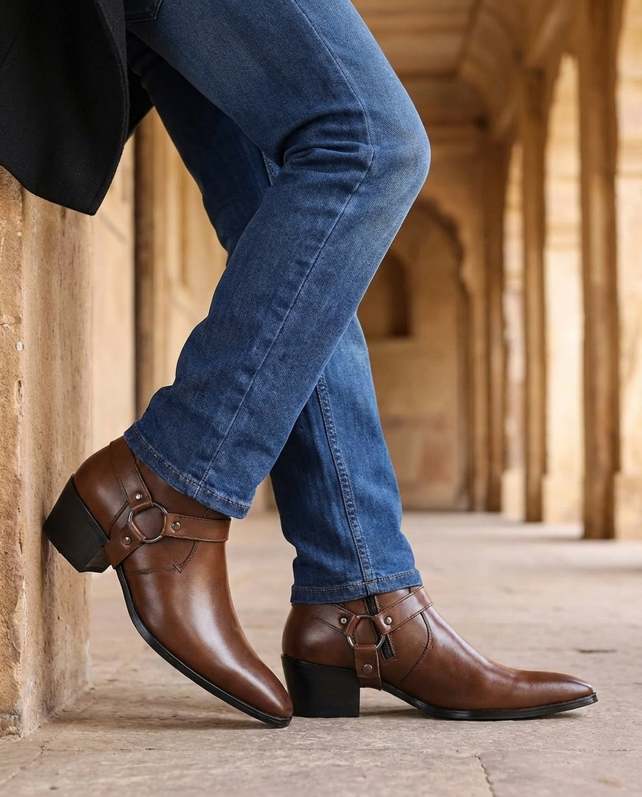 Nathan - Bottines homme habillées et chaudes à talon avec boucle latérale