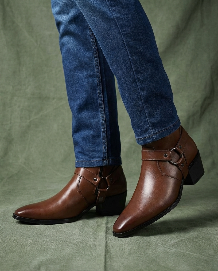 Nathan - Bottines homme habillées et chaudes à talon avec boucle latérale