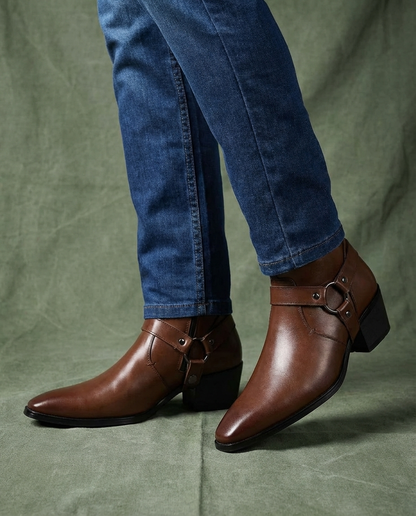 Nathan - Bottines homme habillées et chaudes à talon avec boucle latérale