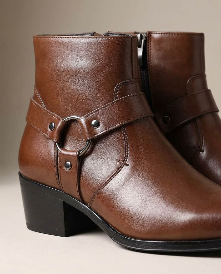 Nathan - Bottines homme habillées et chaudes à talon avec boucle latérale