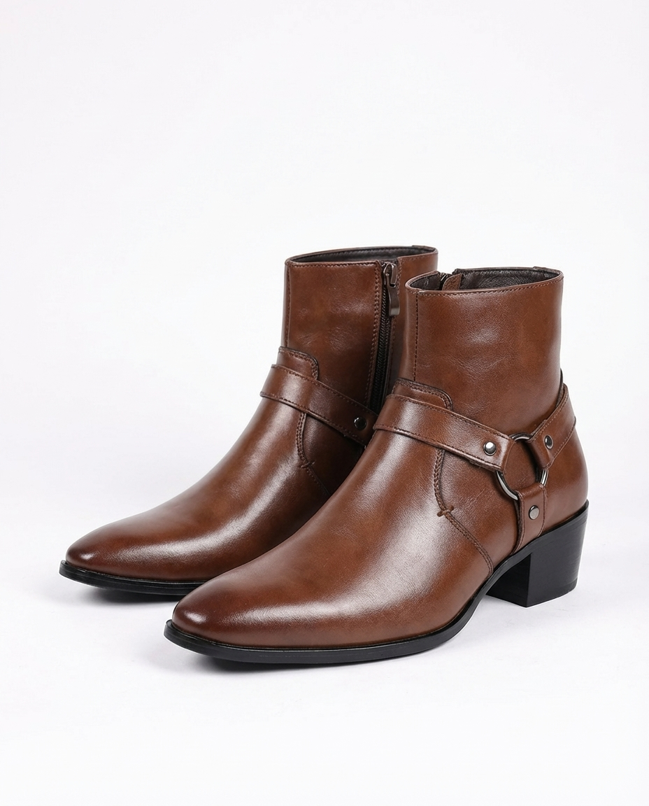 Nathan - Bottines homme habillées et chaudes à talon avec boucle latérale