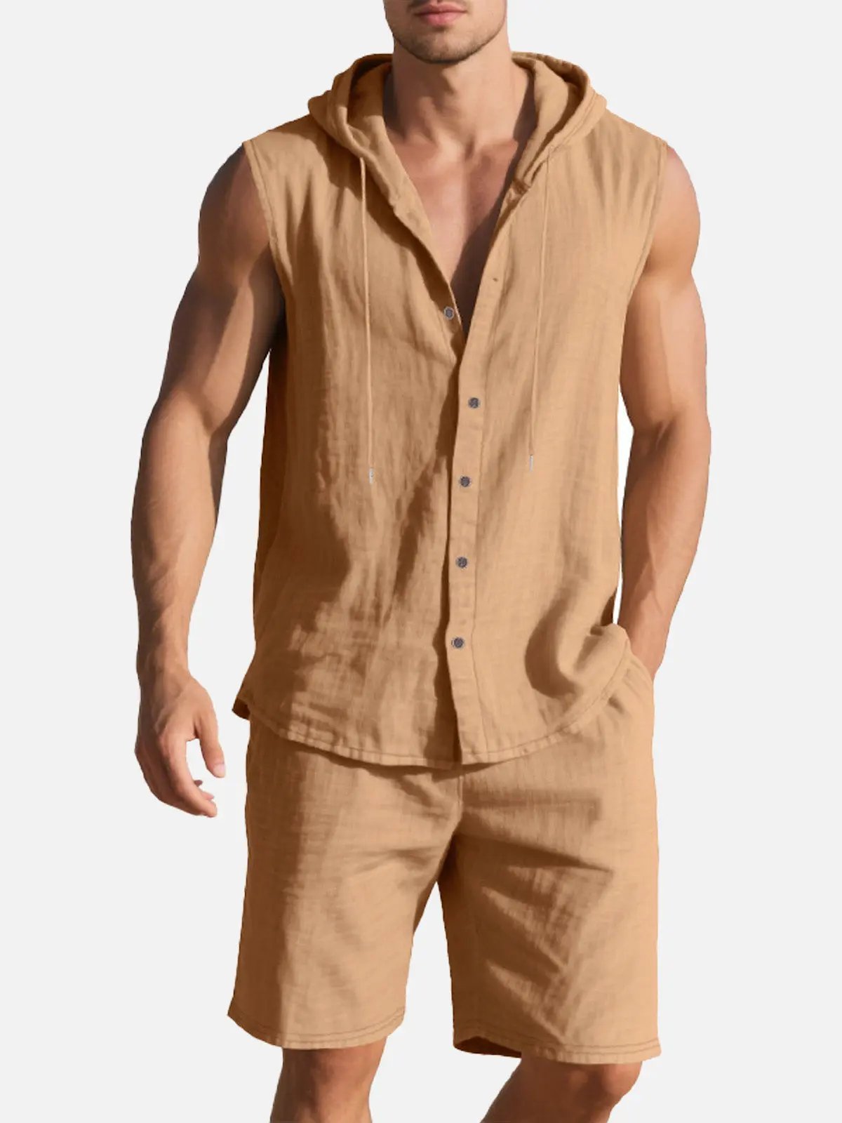 Nathan - Ensemble en Lin Homme Streetwear avec Capuche à Cordon et Short Assorti
