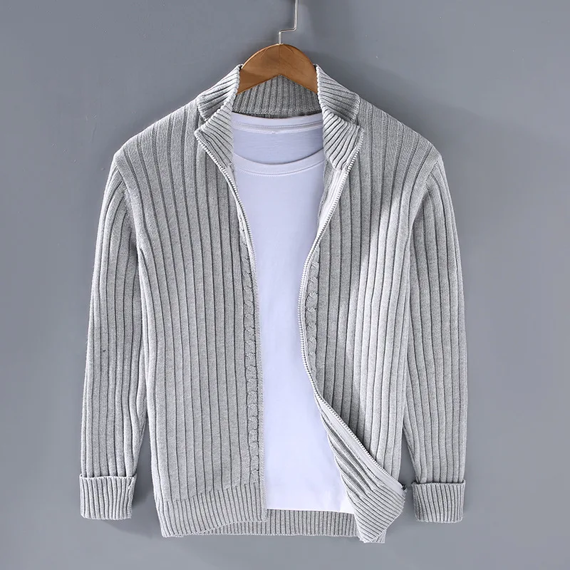 Nathan - Veste Homme Automne Casual en Maille Côtelée avec Col Montant