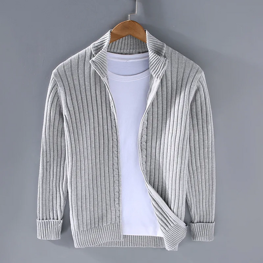 Nathan - Veste Homme Automne Casual en Maille Côtelée avec Col Montant