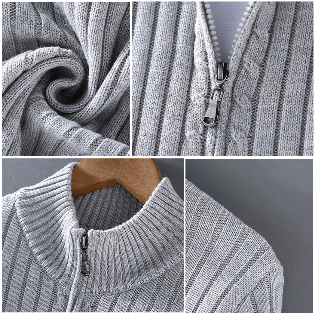 Nathan - Veste Homme Automne Casual en Maille Côtelée avec Col Montant