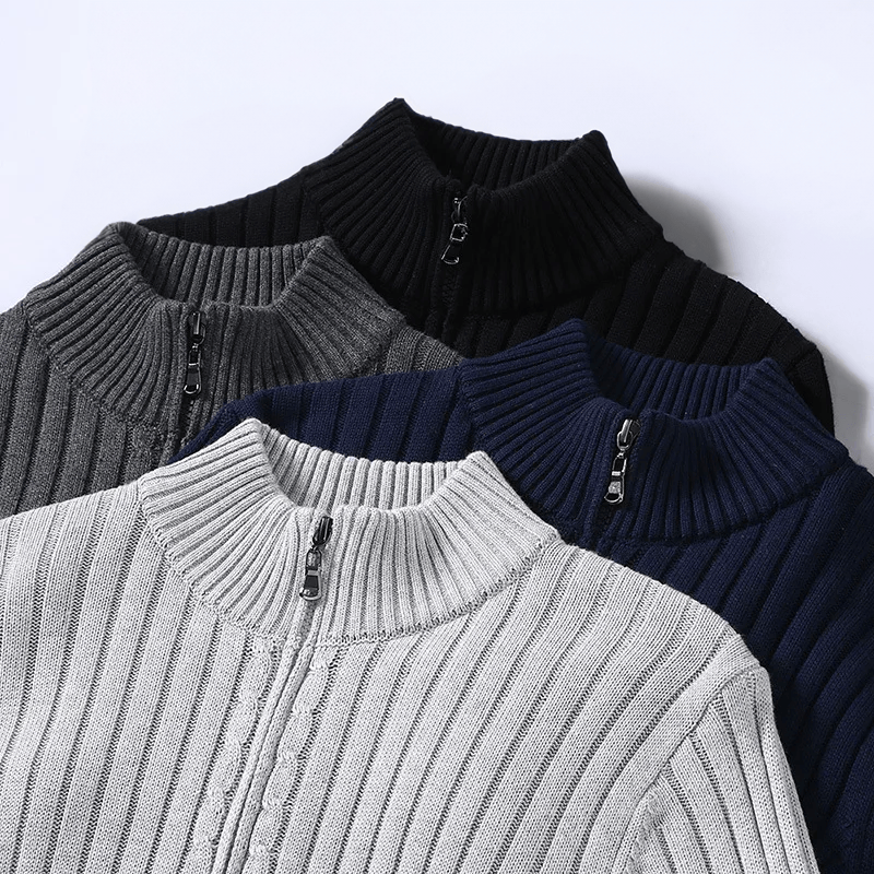 Nathan - Veste Homme Automne Casual en Maille Côtelée avec Col Montant