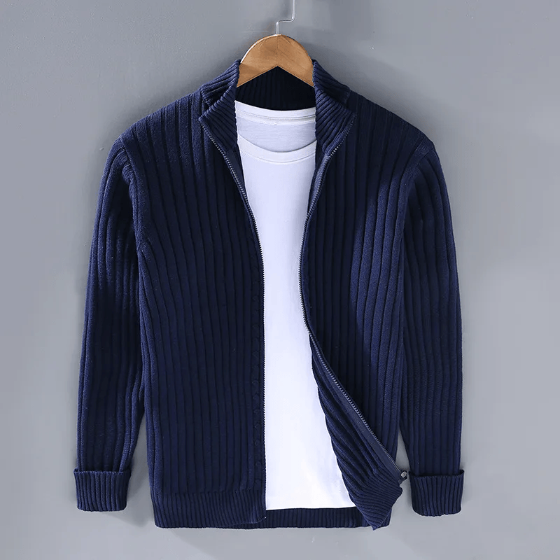 Nathan - Veste Homme Automne Casual en Maille Côtelée avec Col Montant