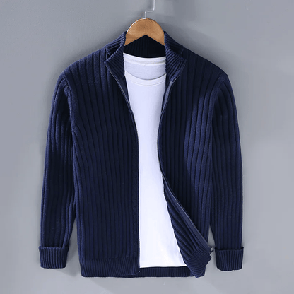 Nathan - Veste Homme Automne Casual en Maille Côtelée avec Col Montant