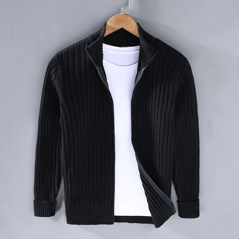 Nathan - Veste Homme Automne Casual en Maille Côtelée avec Col Montant
