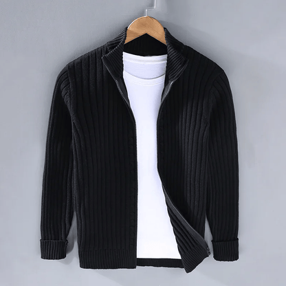 Nathan - Veste Homme Automne Casual en Maille Côtelée avec Col Montant