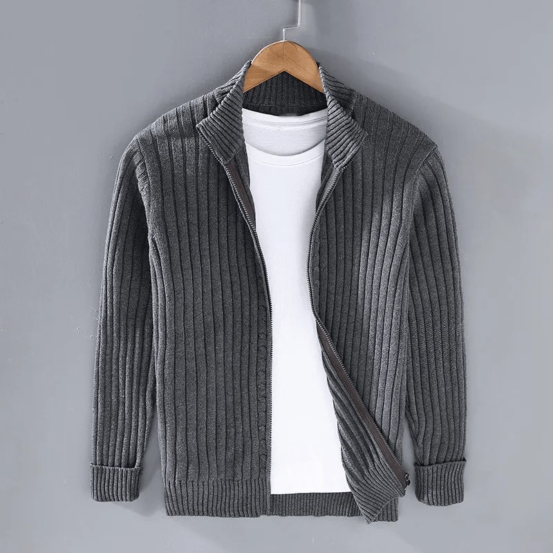 Nathan - Veste Homme Automne Casual en Maille Côtelée avec Col Montant