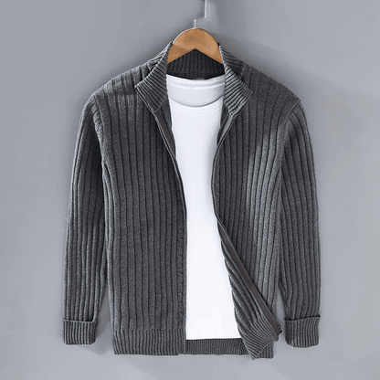 Nathan - Veste Homme Automne Casual en Maille Côtelée avec Col Montant