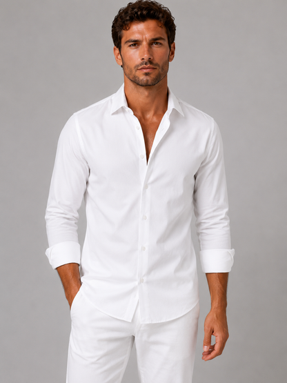 Nicolas - Chemise homme habillée slim à petit motif imprimé et manches longues