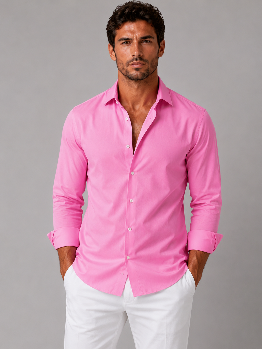 Nicolas - Chemise homme habillée slim à petit motif imprimé et manches longues