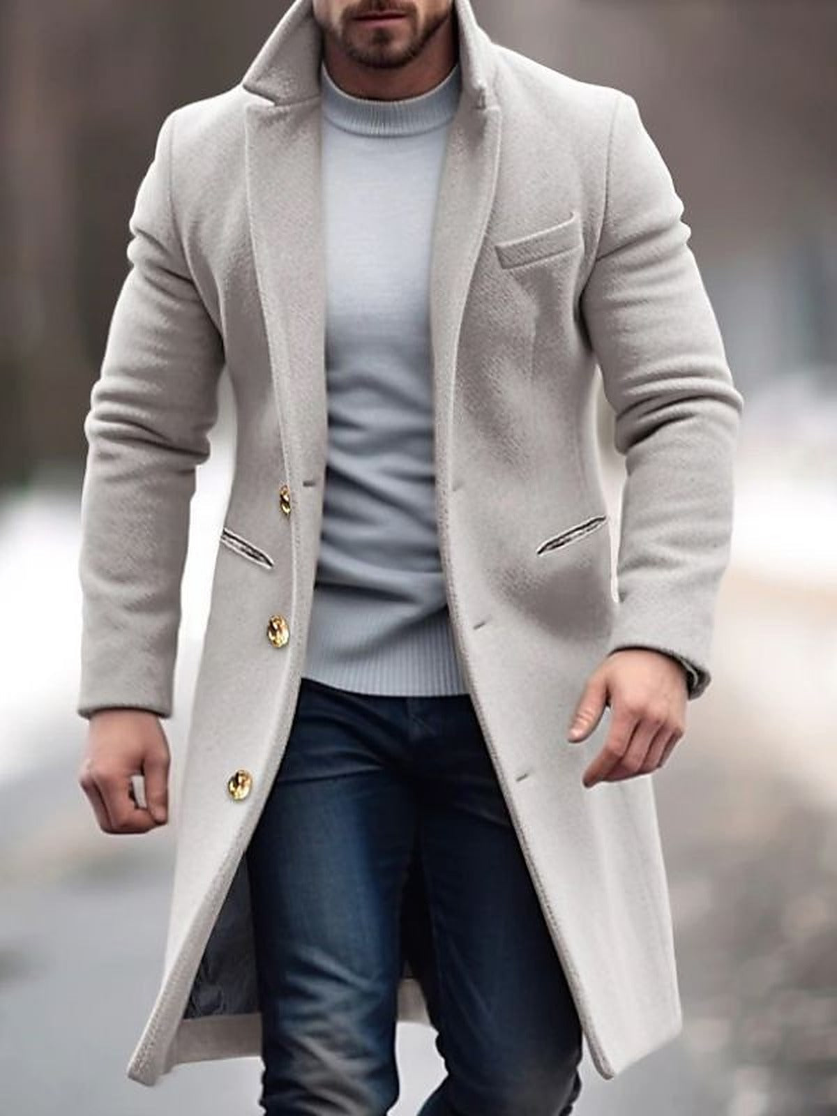 Nicolas - Manteau Homme Hiver Long Casual Smart avec Col à Revers