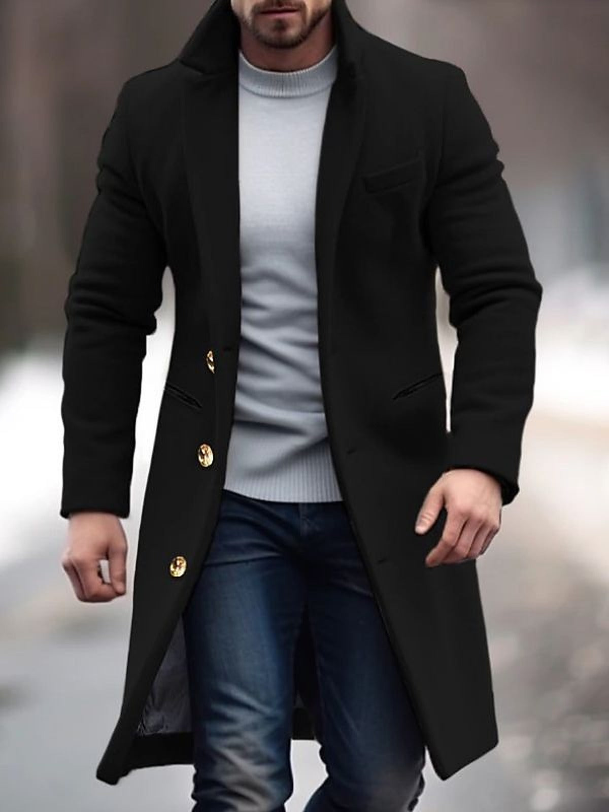 Nicolas - Manteau Homme Hiver Long Casual Smart avec Col à Revers