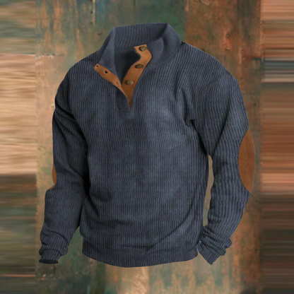 Nicolas - Pull Homme Confort en Maille avec Col Montant et Boutons