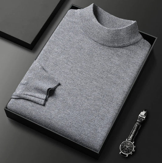 Nicolas - Pull Homme en Cashmere Style à Col Roulé et Maille Côtelée