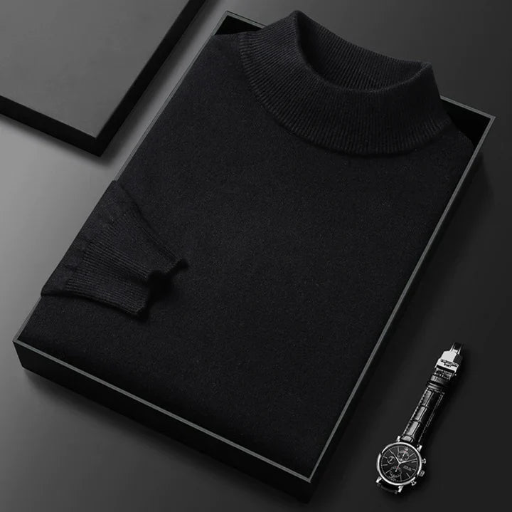 Nicolas - Pull Homme en Cashmere Style à Col Roulé et Maille Côtelée