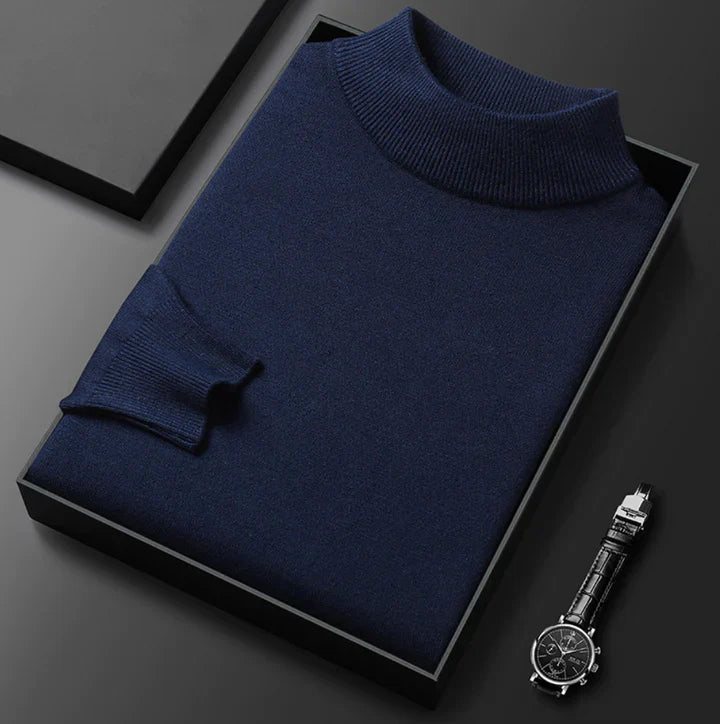 Nicolas - Pull Homme en Cashmere Style à Col Roulé et Maille Côtelée