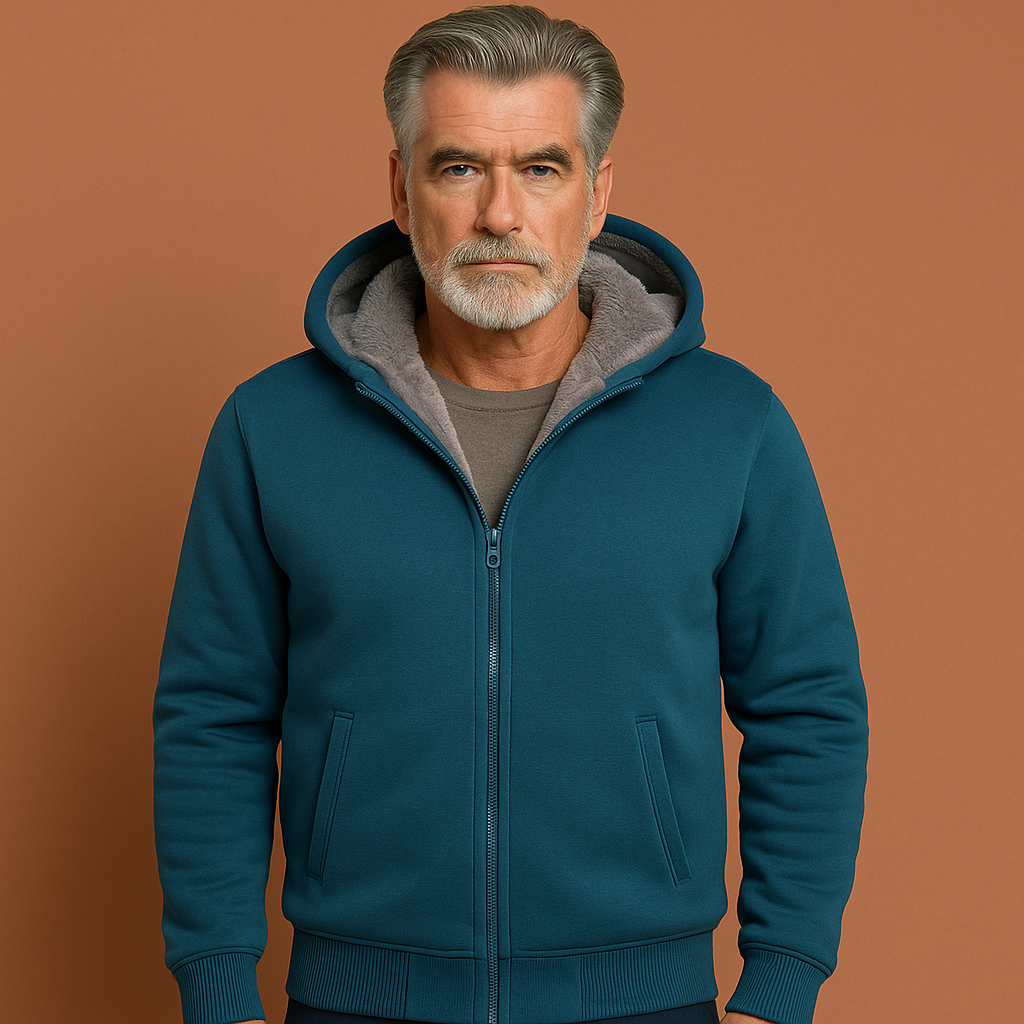 Nicolas - Sweat Homme à Capuche Zippé Casual avec Doublure Polaire