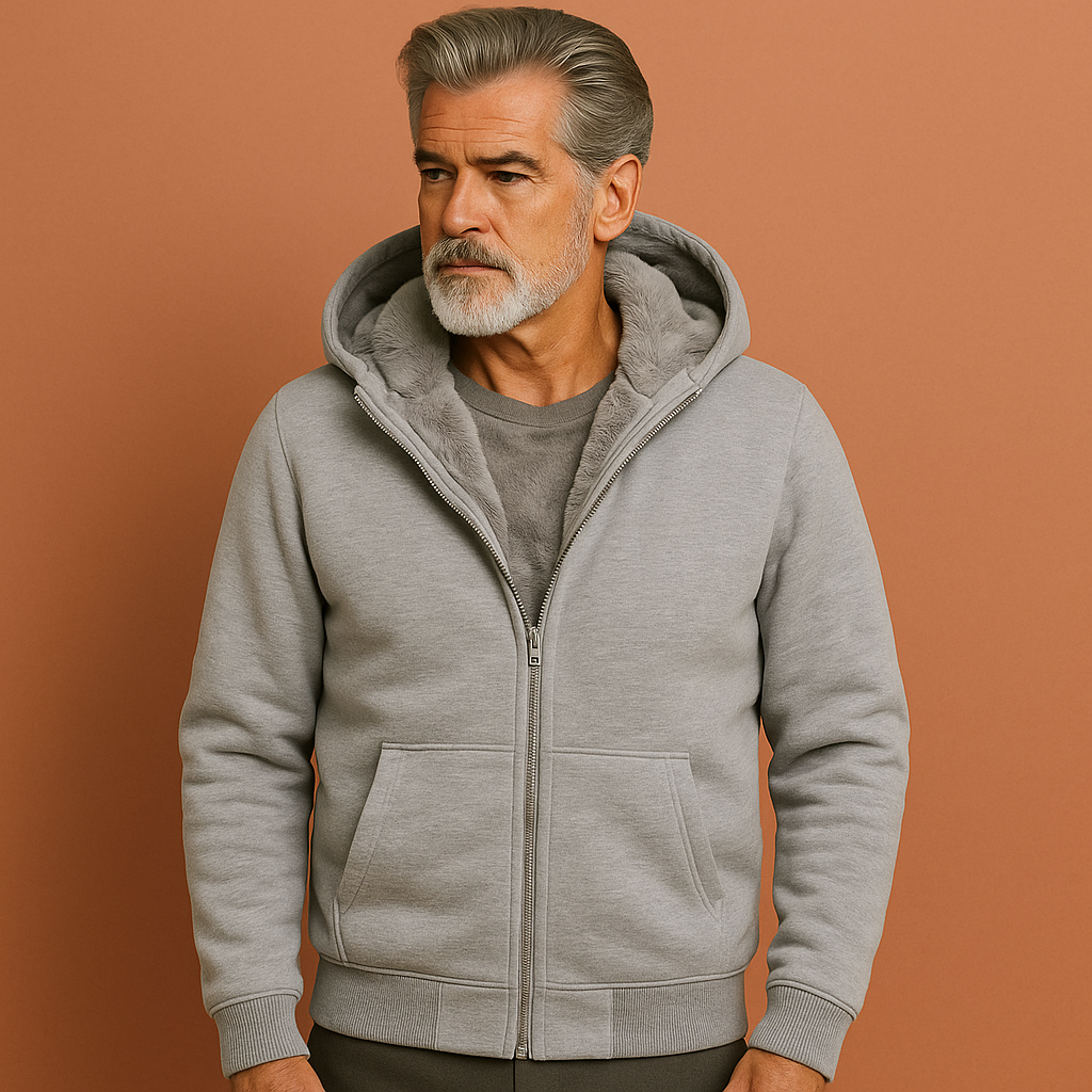 Nicolas - Sweat Homme à Capuche Zippé Casual avec Doublure Polaire