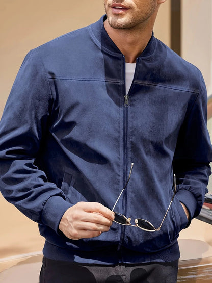 Nicolas - Veste Homme d'Automne en Daim Style avec Col Montant Zippée