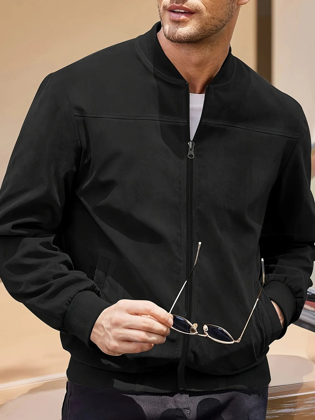 Nicolas - Veste Homme d'Automne en Daim Style avec Col Montant Zippée
