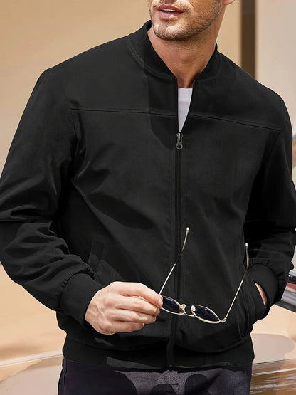 Nicolas - Veste Homme d'Automne en Daim Style avec Col Montant Zippée