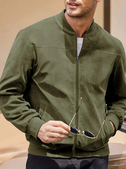 Nicolas - Veste Homme d'Automne en Daim Style avec Col Montant Zippée